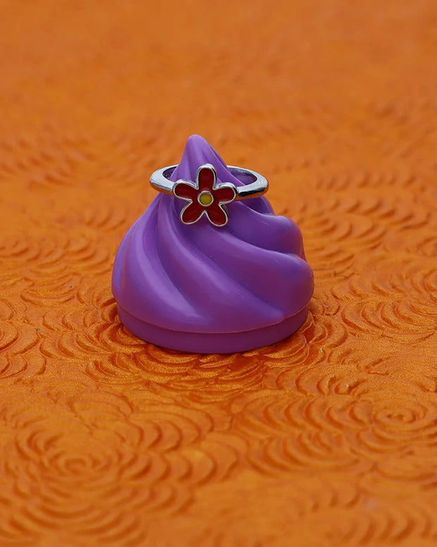 Blossom Glow Red Enamel Baby Ring in 92.5 Silver