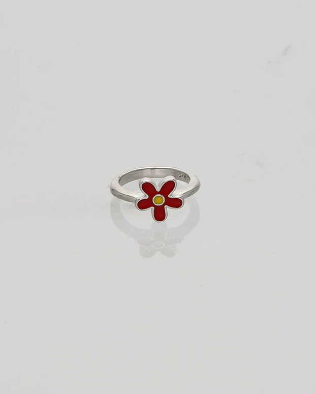 Blossom Glow Red Enamel Baby Ring in 92.5 Silver