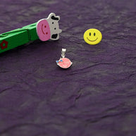 Laughing Pink Girl Enamel Pendant in 92.5 Silver