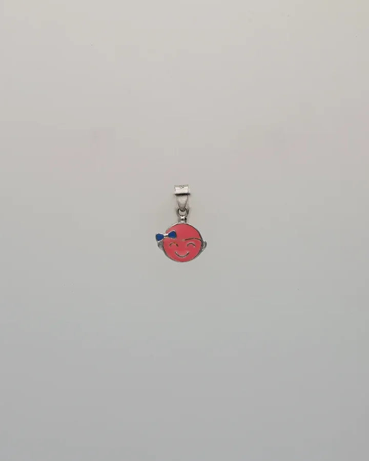 Laughing Pink Girl Enamel Pendant in 92.5 Silver