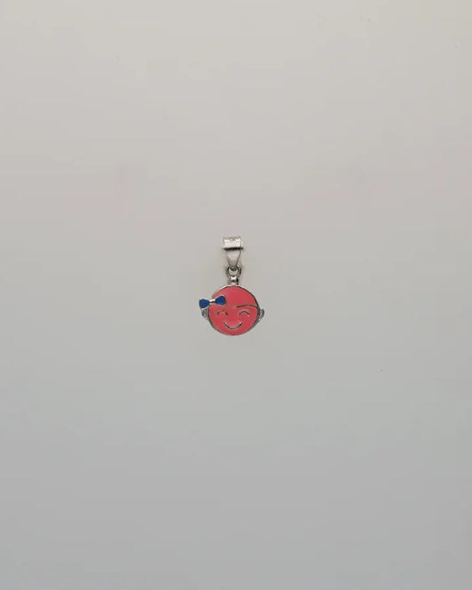 Laughing Pink Girl Enamel Pendant in 92.5 Silver