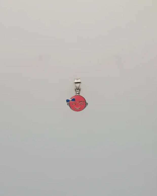 Laughing Pink Girl Enamel Pendant in 92.5 Silver
