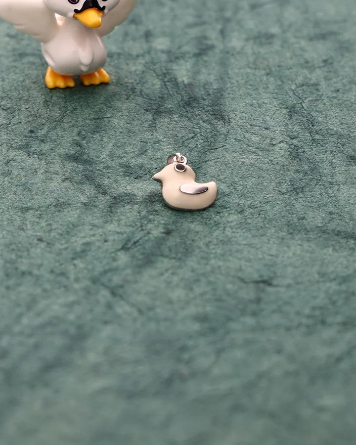 Snowy Ducklet Baby Enamel Pendant in 92.5 Silver