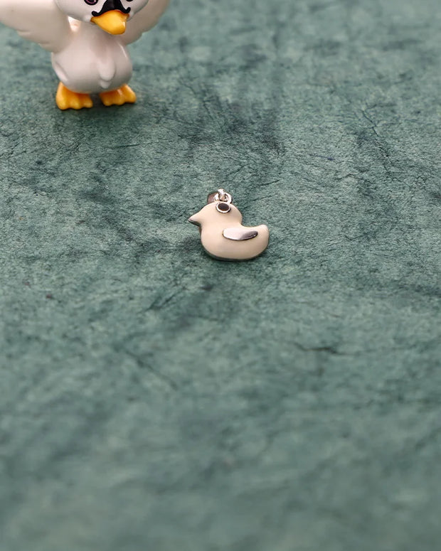 Snowy Ducklet Baby Enamel Pendant in 92.5 Silver
