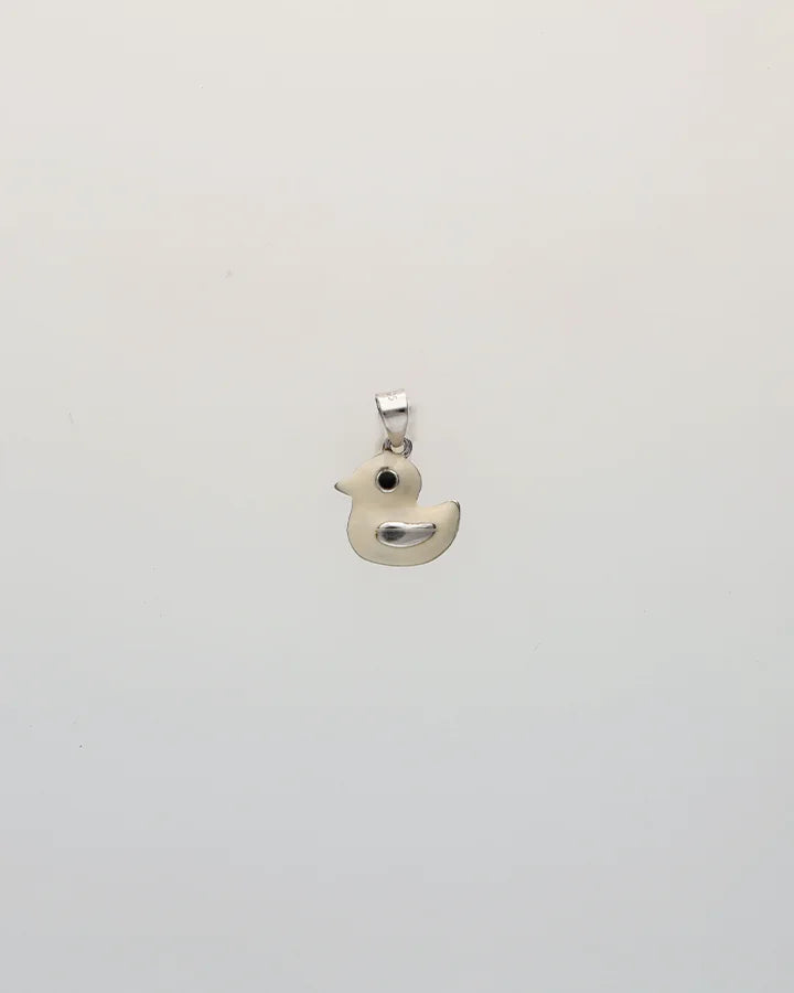 Snowy Ducklet Baby Enamel Pendant in 92.5 Silver