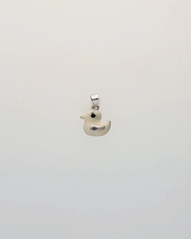 Snowy Ducklet Baby Enamel Pendant in 92.5 Silver