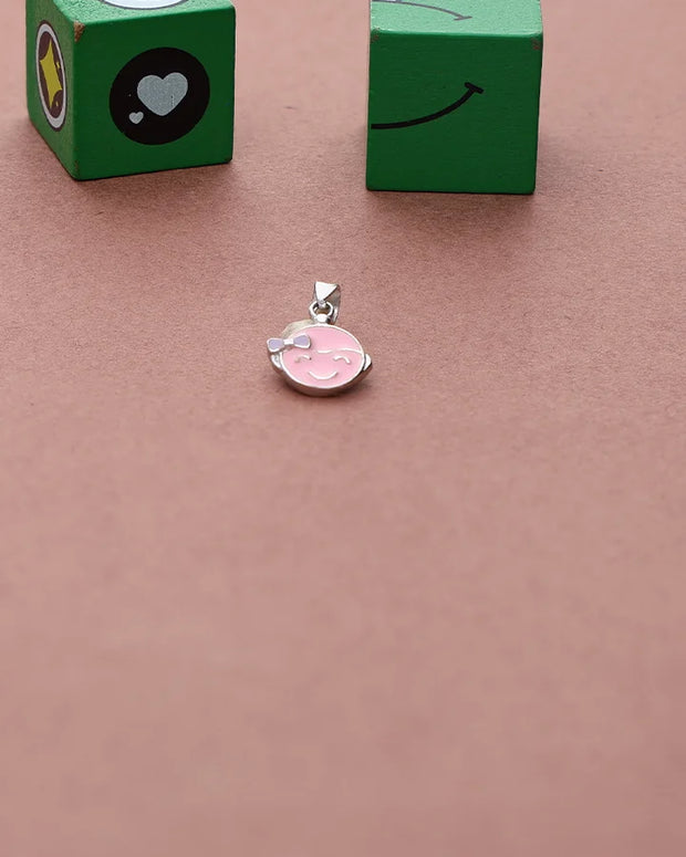 Pink Giggles Bow Enamel Pendant in 92.5 Silver