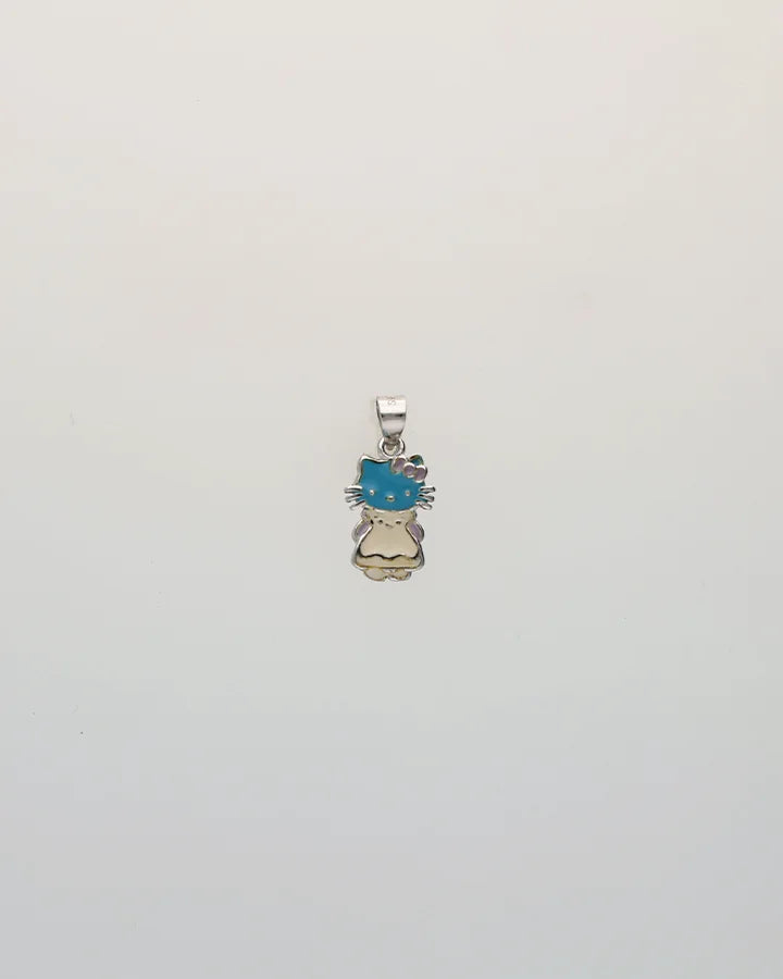 Blue & White Kitty Joy Pendant in 92.5 Silver