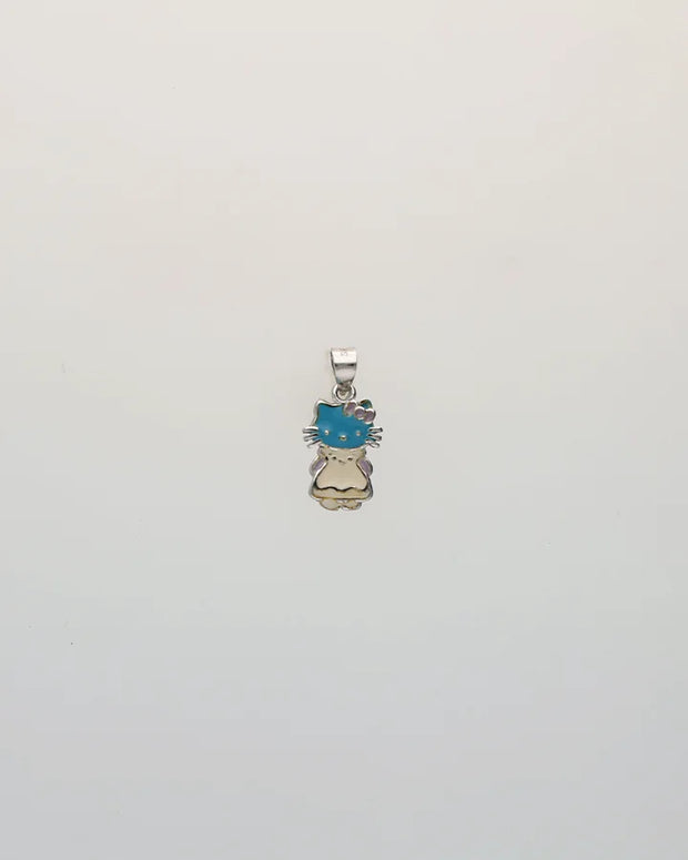 Blue & White Kitty Joy Pendant in 92.5 Silver