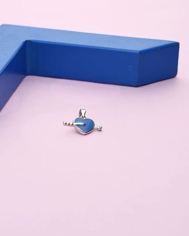 Blue Heart Arrow Mini Pendant in 92.5 Silver