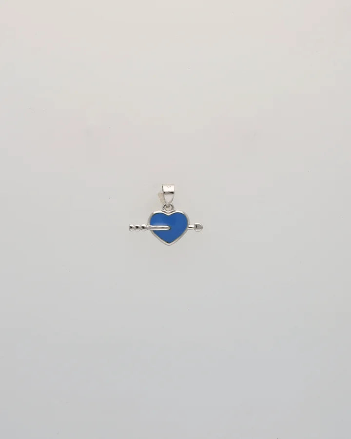 Blue Heart Arrow Mini Pendant in 92.5 Silver