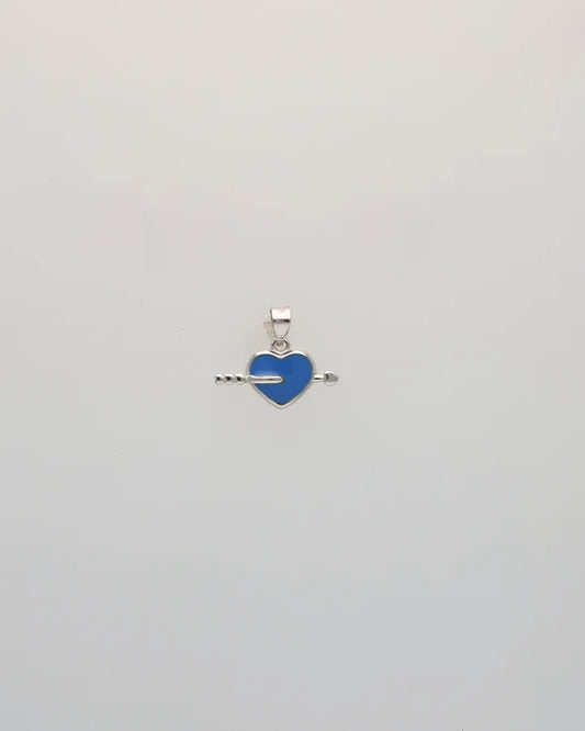 Blue Heart Arrow Mini Pendant in 92.5 Silver