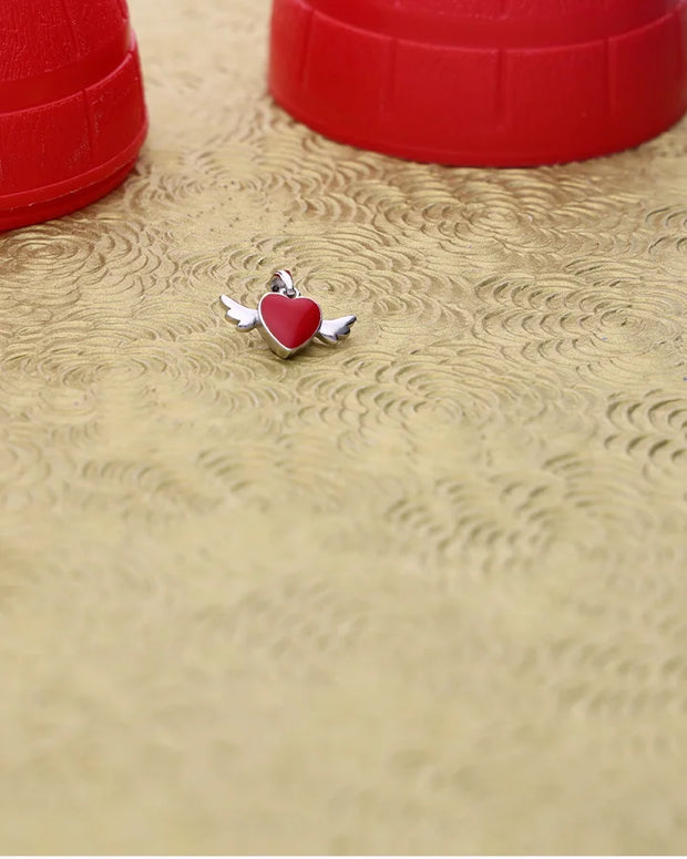 Red Winged Heartlet Pendant in 92.5 Silver