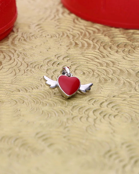 Red Winged Heartlet Pendant in 92.5 Silver