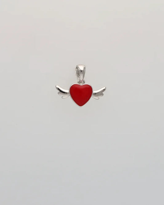 Red Winged Heartlet Pendant in 92.5 Silver