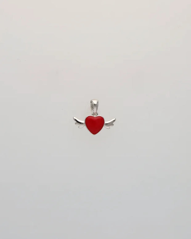 Red Winged Heartlet Pendant in 92.5 Silver