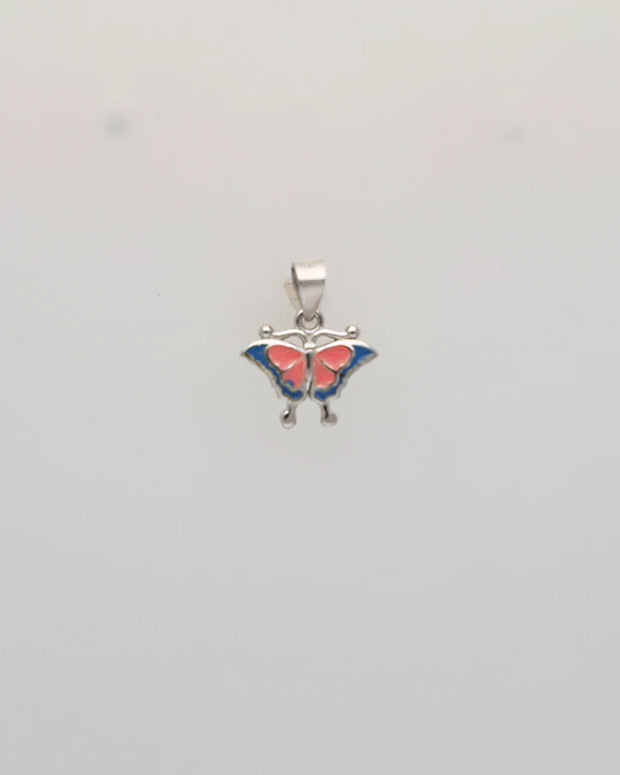 Baby Pink Butterfly Enamel Pendant in 92.5 Silver