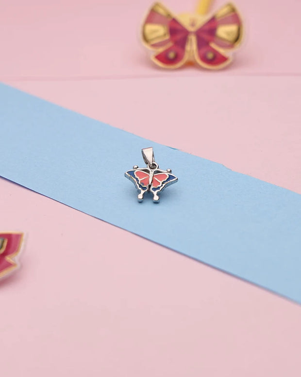 Baby Pink Butterfly Enamel Pendant in 92.5 Silver
