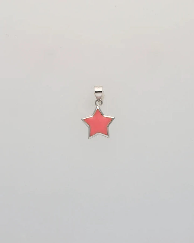 Baby Pink Star Enamel Pendant in 92.5 Silver