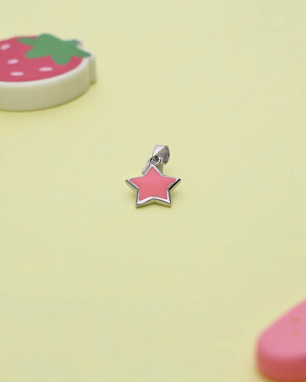Baby Pink Star Enamel Pendant in 92.5 Silver