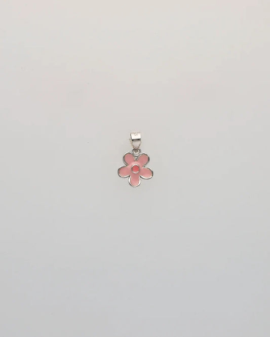 Baby Pink Flower Enamel Pendant in 92.5 Silver