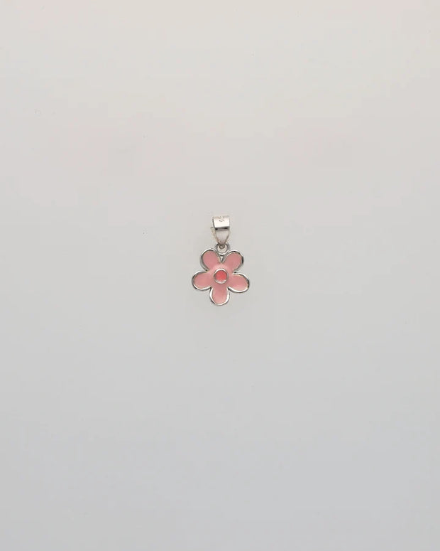 Baby Pink Flower Enamel Pendant in 92.5 Silver