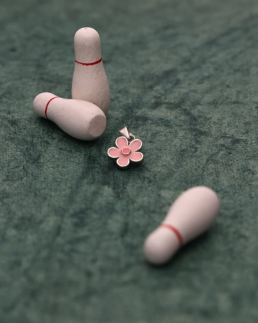Baby Pink Flower Enamel Pendant in 92.5 Silver