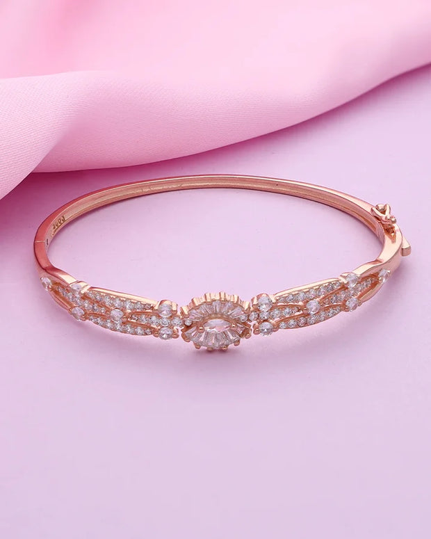 Rose Gold Floral Kada in 92.5 Silver