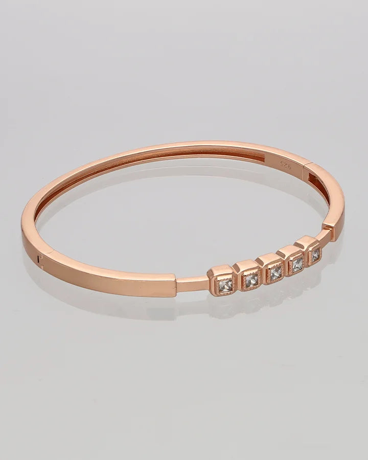 Rose Gold Square Stone Kada in 92.5 Silver