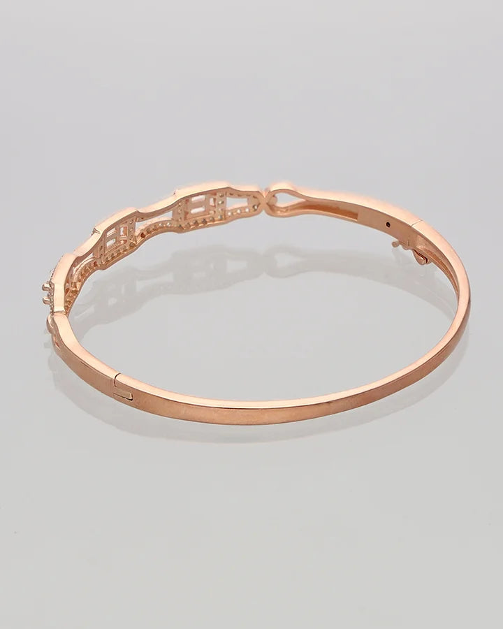 Rose Gold Intricate White Stone Kada in 92.5 Silver