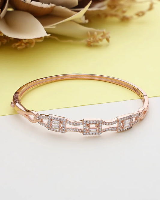 Rose Gold Intricate White Stone Kada in 92.5 Silver