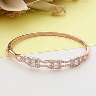 Rose Gold Intricate White Stone Kada in 92.5 Silver