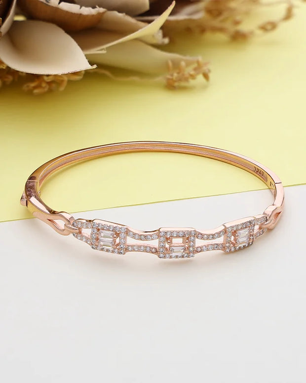 Rose Gold Intricate White Stone Kada in 92.5 Silver