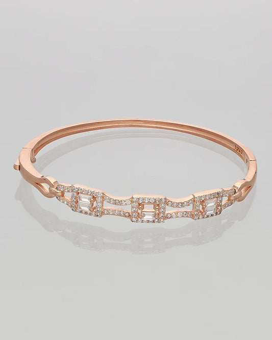 Rose Gold Intricate White Stone Kada in 92.5 Silver