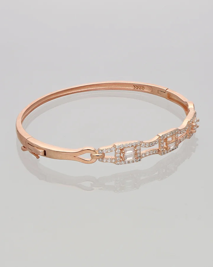 Rose Gold Intricate White Stone Kada in 92.5 Silver