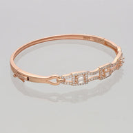 Rose Gold Intricate White Stone Kada in 92.5 Silver