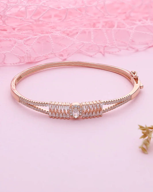 Rose Gold Oval Center Stone Kada in 92.5 Silver