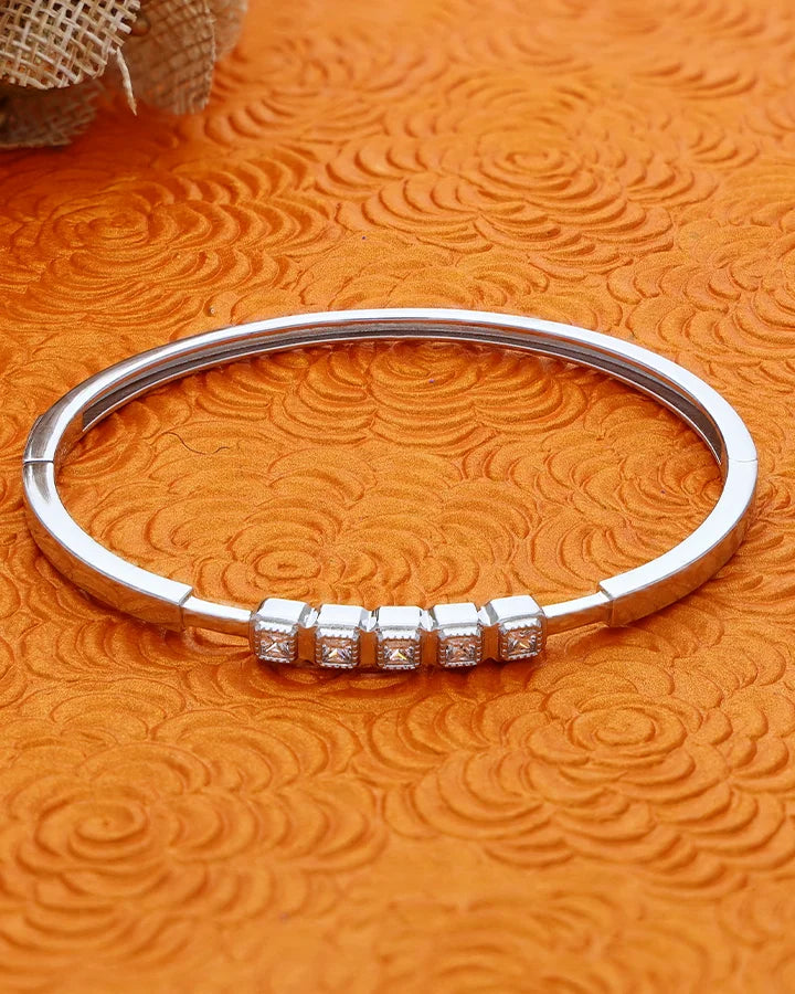 Rhodium Square Stone Kada in 92.5 Silver