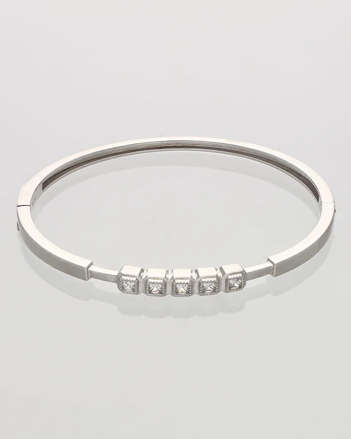 Rhodium Square Stone Kada in 92.5 Silver