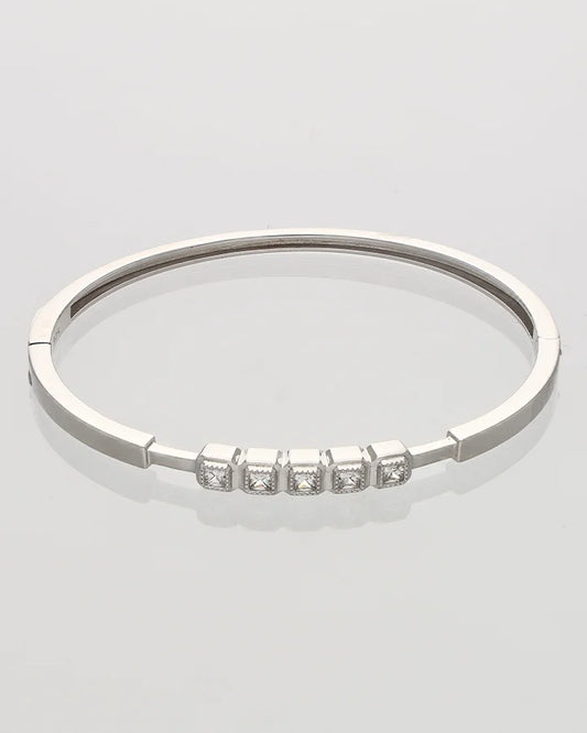 Rhodium Square Stone Kada in 92.5 Silver