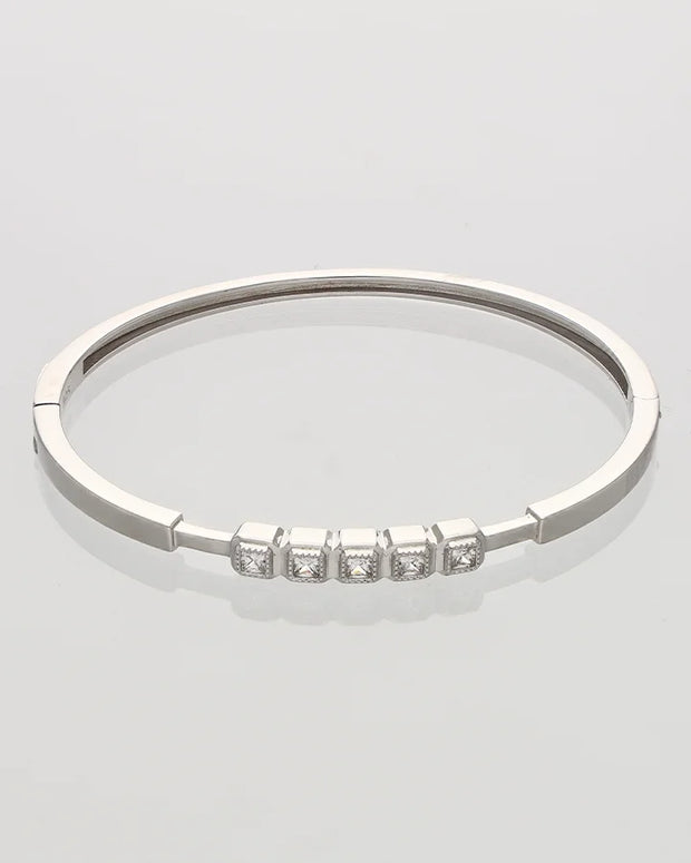 Rhodium Square Stone Kada in 92.5 Silver