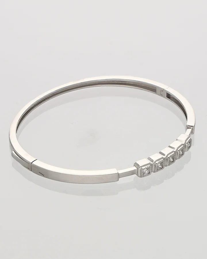 Rhodium Square Stone Kada in 92.5 Silver