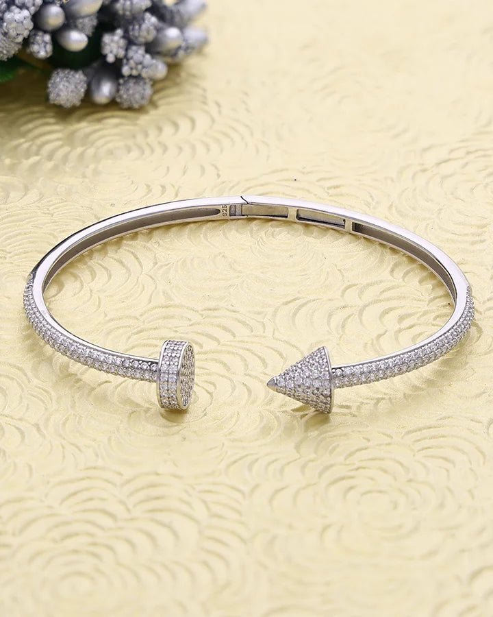 Rhodium Nail Pattern Kada in 92.5 Silver