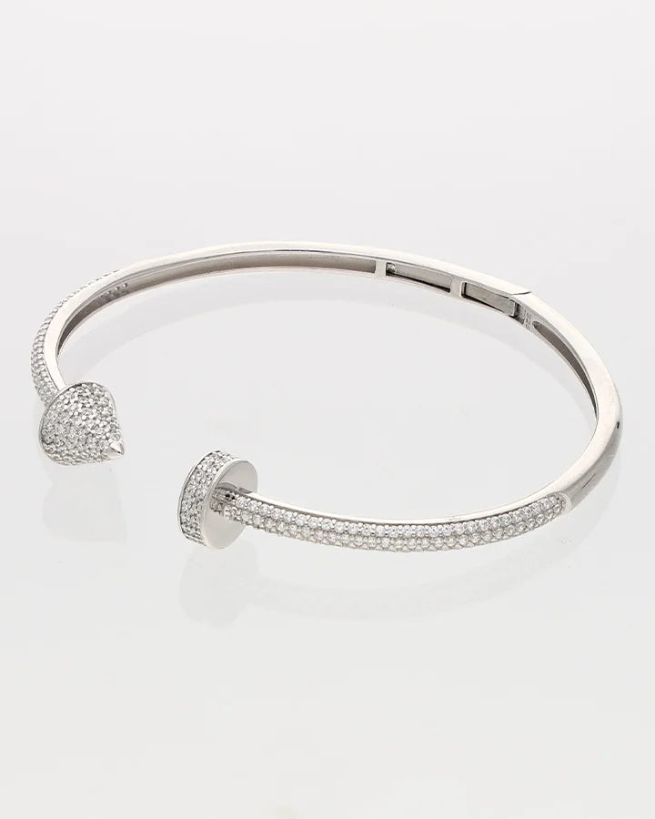 Rhodium Nail Pattern Kada in 92.5 Silver