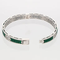 Rhodium Wood Green Enamel Kada in 92.5 Silver