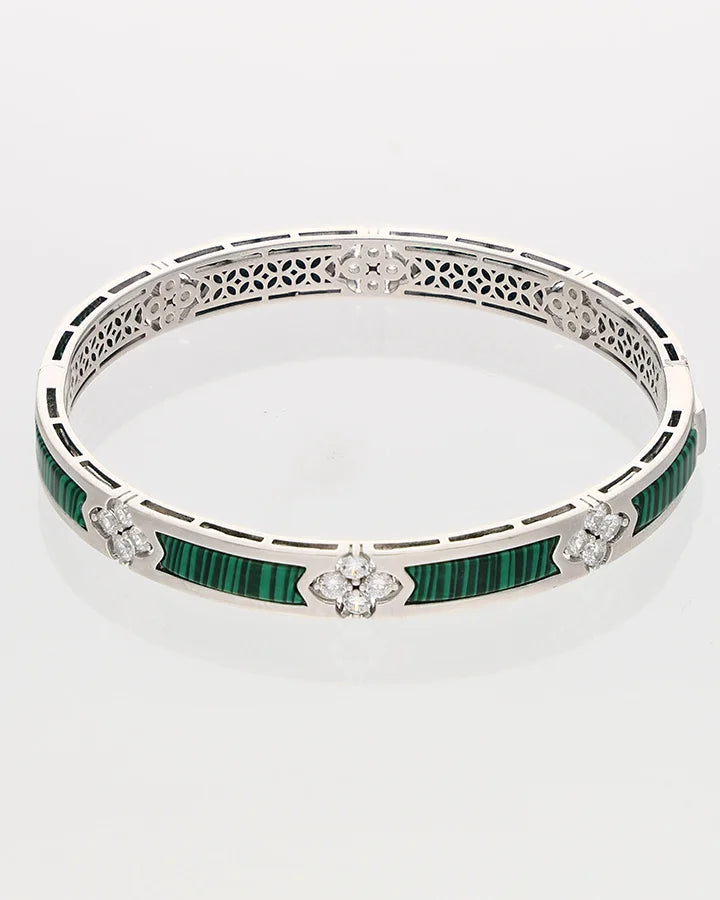 Rhodium Wood Green Enamel Kada in 92.5 Silver