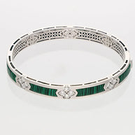 Rhodium Wood Green Enamel Kada in 92.5 Silver
