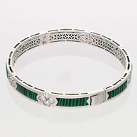 Rhodium Wood Green Enamel Kada in 92.5 Silver
