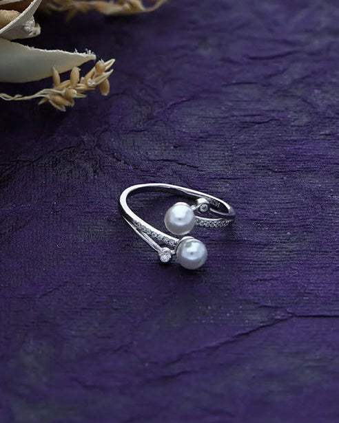 Lunara Double Pearl Ring in 92.5 Silver