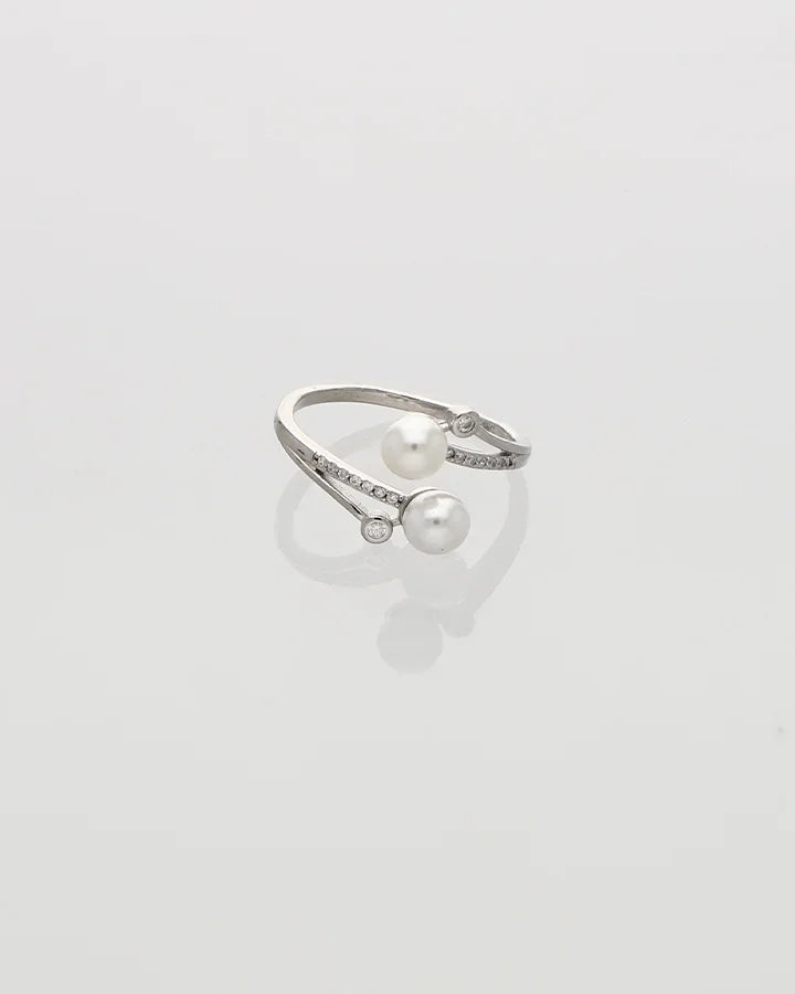 Double Pearl Ring in 92.5 Silver